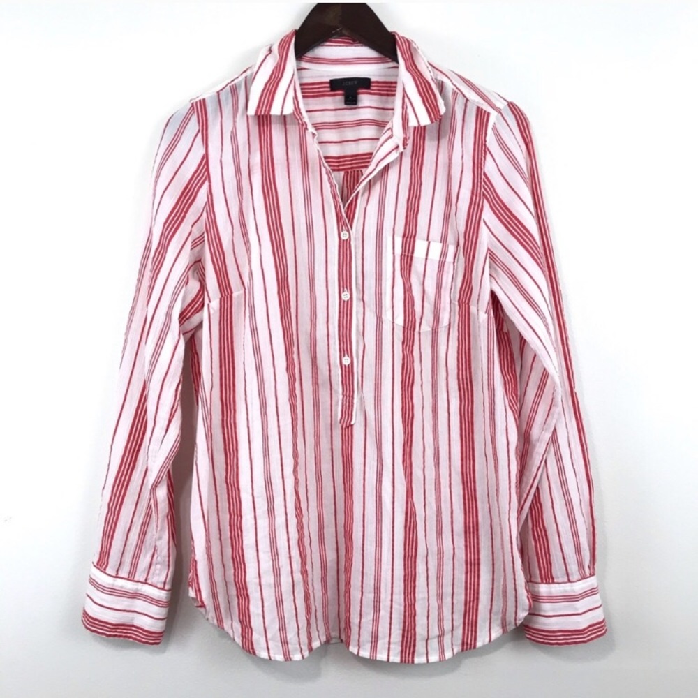 J. Crew Red Striped Cotton Gauze Shirt - Picture 1 of 3